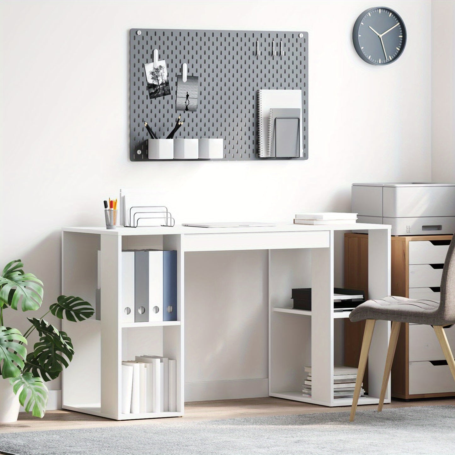 Bureau – Werktafel – Werkplek – Schrijftafel – Compact Bureau – Wit – MDF & Hardhout – Ruime Opbergruimte – 130 x 50,5 x 75 cm
