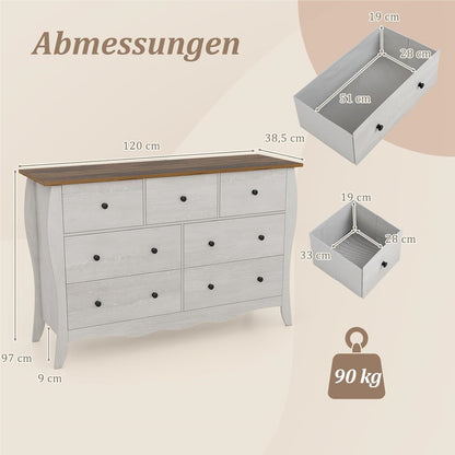Commode 7 Laden – Ladekast – Dressoir – Opbergkast – Kast Grijs – Landelijke Stijl – Ruime Opbergruimte – Gemaakt Van Houtcomposiet