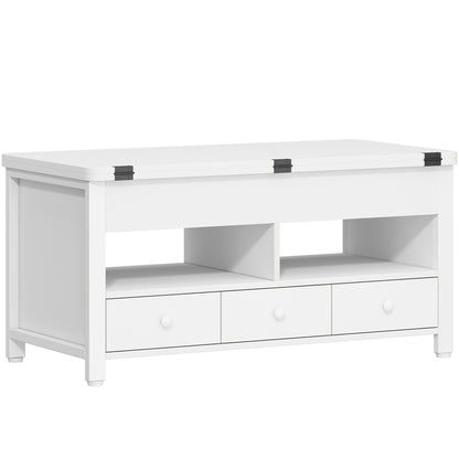 Salontafel – Koffietafel – Woonkamertafel – Opbergtafel – Verstelbare Tafel – 3 Lades & 2 Compartimenten – Hoogte Verstelbaar & Uitklapbaar Als Eettafel – Wit