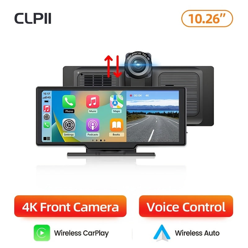 Dashcam – Auto Camera – Recorder – Navigatiesysteem – Beeldscherm – 10,26 Inch Touchscreen – Draadloze CarPlay & Android Auto – Dubbele 4K & Full HD Camera’s – GPS & Nachtzicht – Plug & Play – Links Stuur Variant