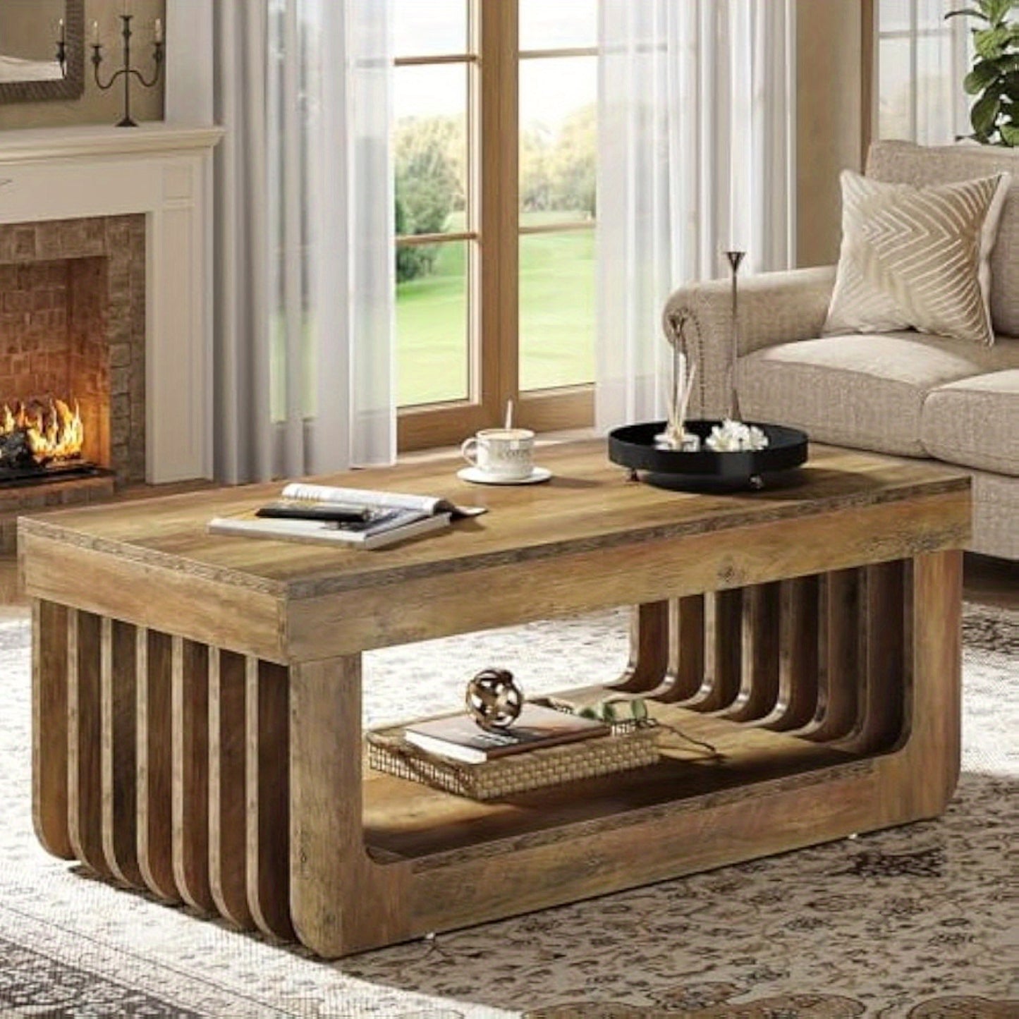 Salontafel – Koffietafel – Woonkamertafel – Bijzettafel – Tafel – 120 cm Breed – Stevige MDF Constructie – 2 Niveaus Opbergruimte
