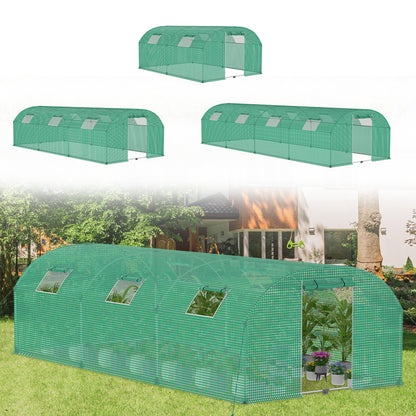 Arched Flower House, Plastic Greenhouse with 4/6/8 Windows, Tomato Greenhouse, Plastic Tent, Plant Tent, Plastic Greenhouse for Garden, Garden Tunnel with Mosquito Net And Door with Galvanized Steel Frame, 3X4X2m/3X6X2m/3X8X2