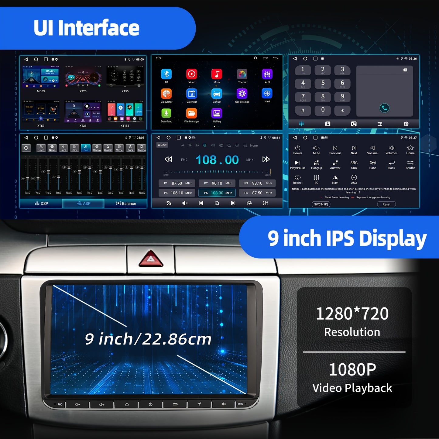 Android Autoradio – Car Multimedia Unit – Auto Radio – Inbouw Radio – 9 Inch Touchscreen – 4GB RAM & 64GB Opslag – Wireless Internet Connectie – GPS Navigatie