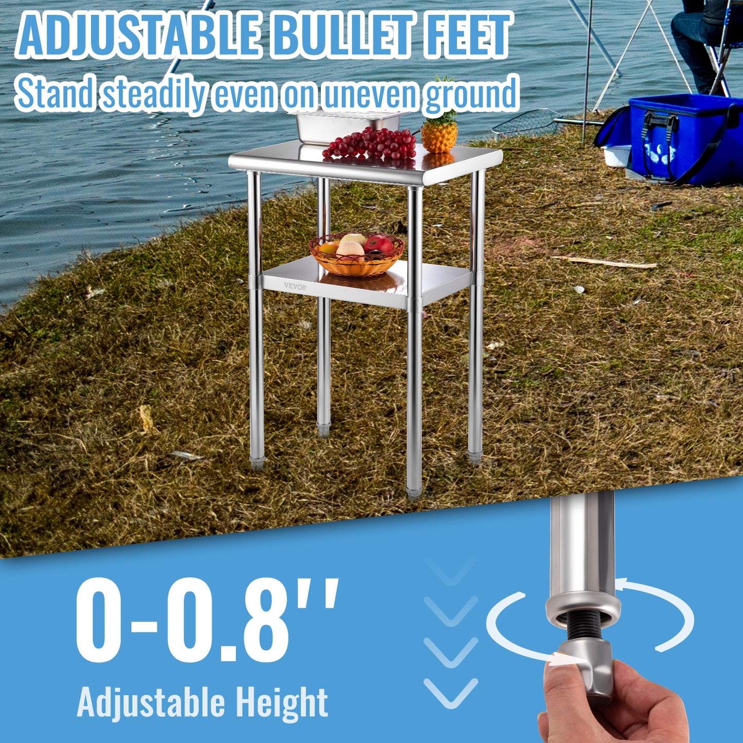 RVS Werktafel – Roestvrijstalen Werkbank – Metalen Werktafel – Keukentafel – Werkbank Garage – 61x46x91 cm – 272 kg Draagvermogen – Verstelbare Onderplank & Poten