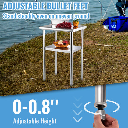 RVS Werktafel – Roestvrijstalen Werkbank – Metalen Werktafel – Keukentafel – Werkbank Garage – 61x46x91 cm – 272 kg Draagvermogen – Verstelbare Onderplank & Poten