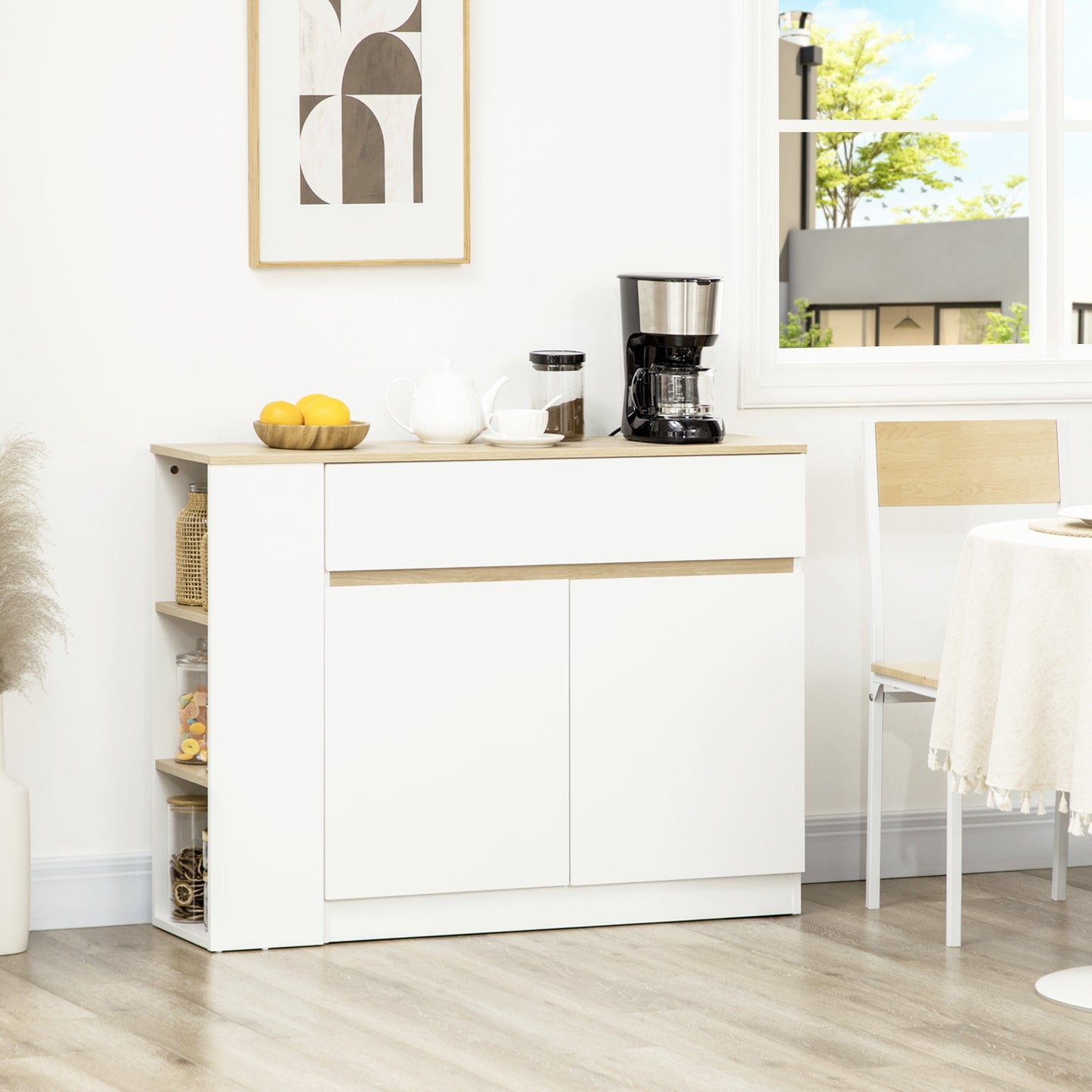 Buffetkast – Dressoir – Opbergkast – Buffetmeubel – Ladekast – Wit Melaminehout – Verstelbare Binnenplank – 110x29,5x82 cm