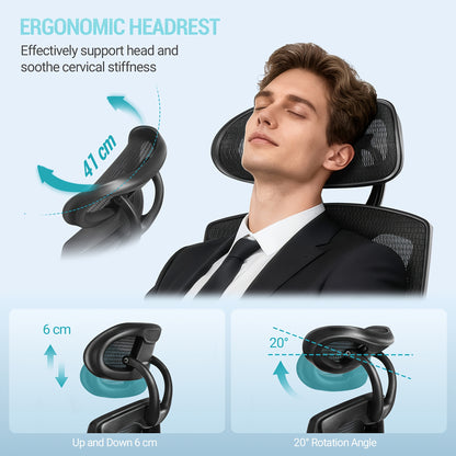 Ergonomische bureaustoel – Bureau stoel – Computergame stoel – Werkstoel – Draai stoel – Hoogte verstelbaar – Verstelbare lende- en hoofdsteun – Zwart