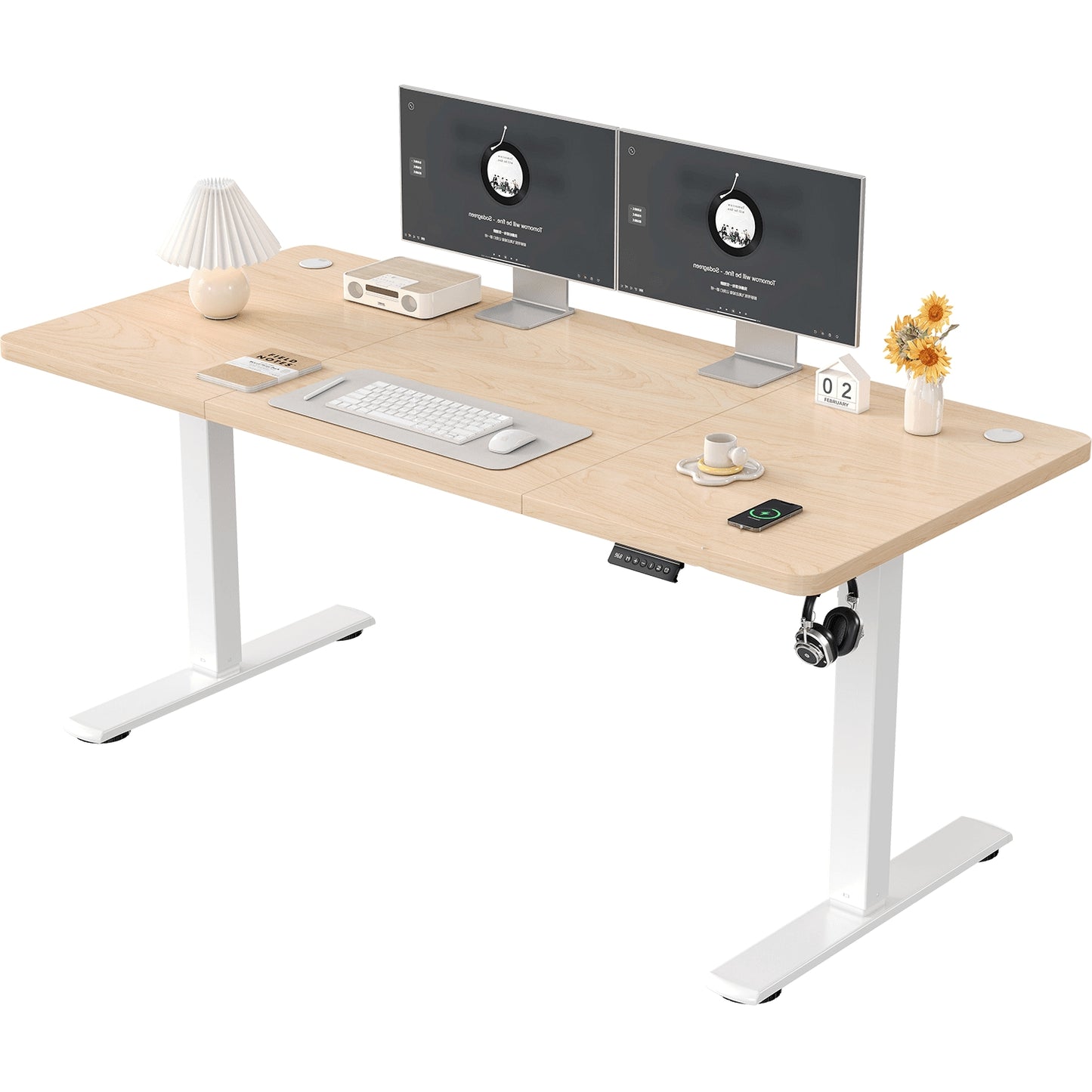 Zit Sta Bureau – Sta Bureau – Hoogte Verstelbaar Bureau – Elektrisch Bureau Zonder Stroom – Ergonomisch Bureau – Roestvrij Stalen Frame – Handmatige Verstelling 140-160 cm – Wit Compact Design