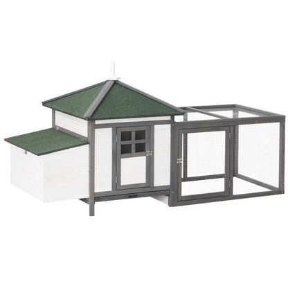 Hennenhok Kippenhok Kippenren Kippenkooi Krielkippenhok – Hout Grijs – 196x76x97 cm – Nestkast En Buitenren – Inclusief Zitstokken