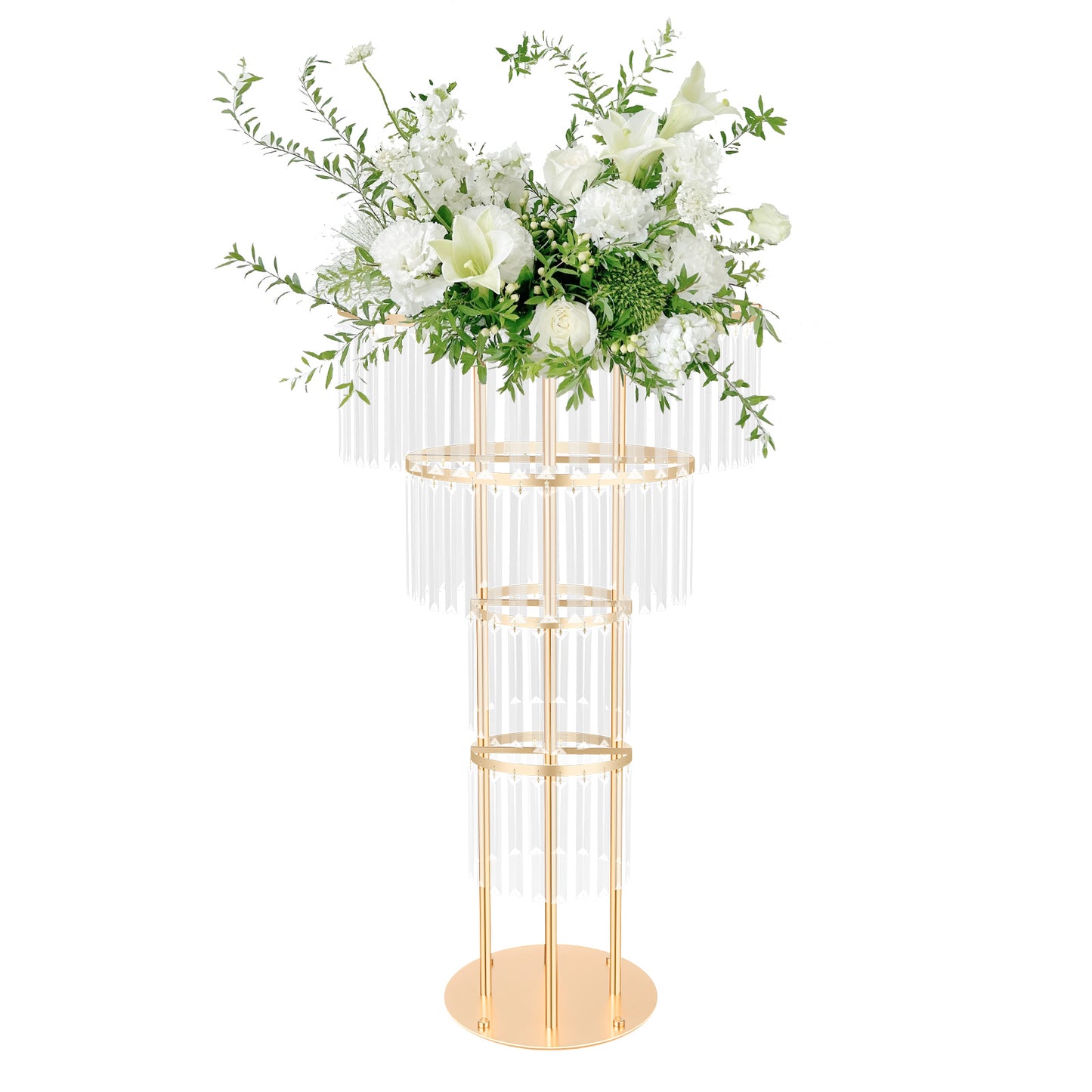 Round Pedestal for Wedding Flowers Adorned with Golden And Crystals