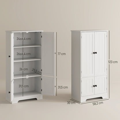 HOMCOM Kitchen Armoire Buffet Cabinet with Adjustable Shelves And Cupboards for Dining Room, Living Room, 58.2 X 30 X 123 Cm, White