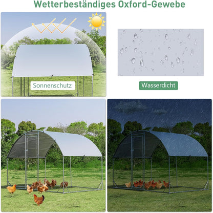 Kippenhok – Kippenren – Kippenkooi – Buitenren – Ren Voor Kleine Dieren – Gegalvaniseerd Metalen Frame – Dome Dak Met Vergrendelbare Deur – 190x280x195 cm