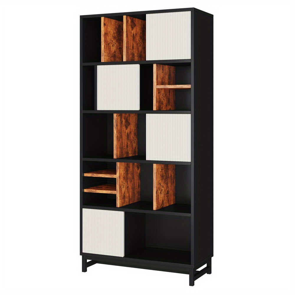 Boekenkast – Boekrek – Boekplank – Opbergkast – Vakkenkast – 5 Planken – 165 cm Hoogte – MDF Houtmateriaal – Wit + Zwart