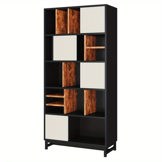 Boekenkast – Boekrek – Boekplank – Opbergkast – Vakkenkast – 5 Planken – 165 cm Hoogte – MDF Houtmateriaal – Wit + Zwart