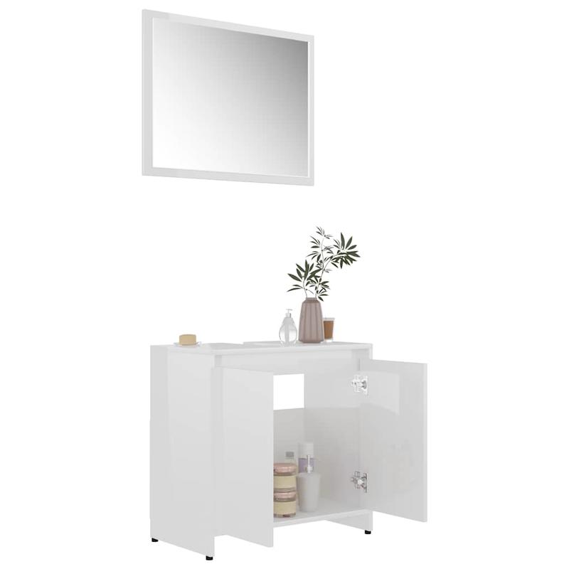 Badkamermeubel – Badmeubel – Wastafelmeubel – Badkamerkast – Wastafelonderkast – Hoogglans Wit – Ruimtebesparend Design – Hardhouten Constructie – Compact Met Spiegel En Opbergruimte