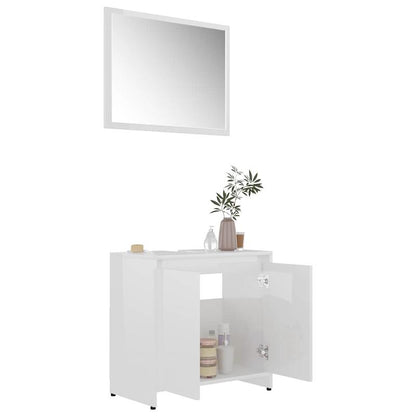 Badkamermeubel – Badmeubel – Wastafelmeubel – Badkamerkast – Wastafelonderkast – Hoogglans Wit – Ruimtebesparend Design – Hardhouten Constructie – Compact Met Spiegel En Opbergruimte