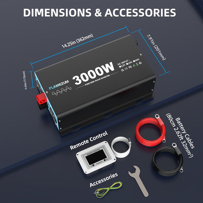 Spanningsomvormer – Omvormer – Inverter – Power Converter – Voedingsadapter – Zuivere Sinusgolf – 3000W Continu – 6000W Piekvermogen – LCD Display – USB Poort