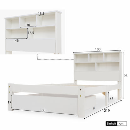 Eenpersoonsbed – Bed met Opberglades – Opbergbed – Slaapbed – Kinderbed – 90x200 cm – Wit – Stevige Lattenbodem – Ruime Lades