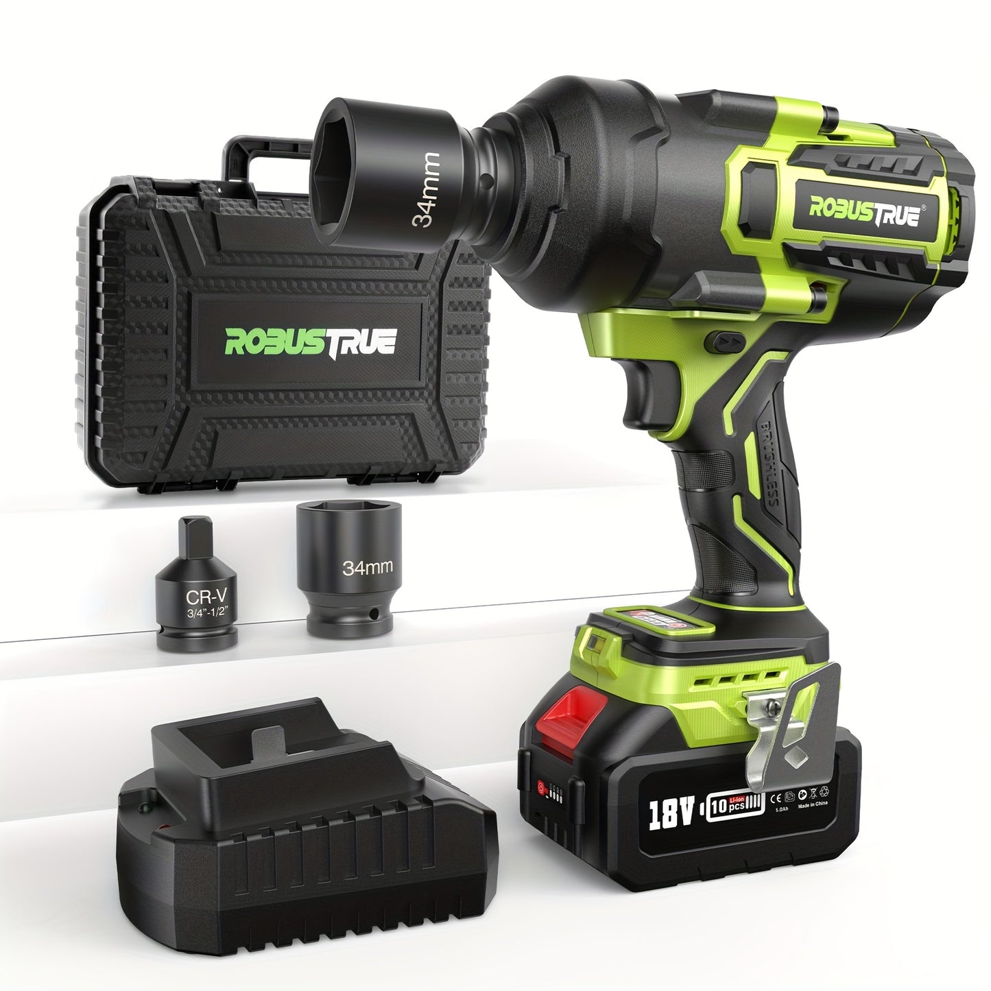 Slagmoersleutel – Momentsleutel – Impact Wrench – Accuschroevendraaier – Draadloze Slagmoersleutel – 2000 Nm Koppel – Snellader Met Anti-Jamfunctie