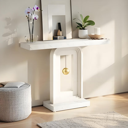 Sidetable – Console Tafel – Haltafel – Sofa Tafel – Wandtafel – Smal Ontwerp – Faux Marmeren Blad – Stevig Houten Frame – Pendelbasis – 102,87 cm Lang – Eenvoudige Montage