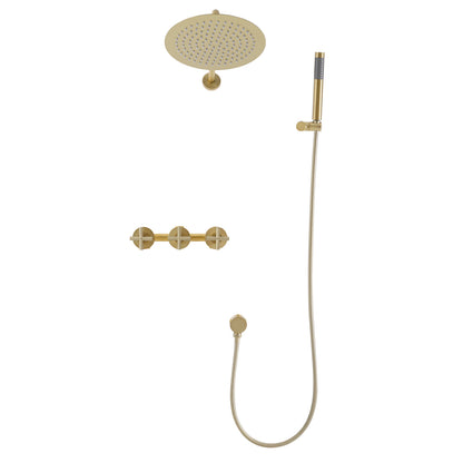 TOOL1SHOOO Premium 10-inch Wall Mounted Shower Set with Rainfall Shower Head And Adjustable Handheld Sprayer, Brushed Golden Finish, High Quality Brass Design for Home Hotel Bathroom, Bathroom Upgrade, Luxury Showering, Elega