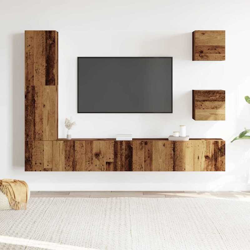 TV-meubelset – Wandmeubel – Entertainmentmeubel – TV-meubel – Opbergmeubel – Ruimtebesparend ontwerp – Harde houtfineer in oude houten kleur