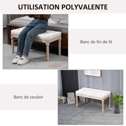 Opbergbank – Zitbank – Halbank – Opbergkist – Bankje – Vintage Franse Stijl – Crème Stof – Houten Poten – 117x40x48 cm – Max. 120 kg draagvermogen
