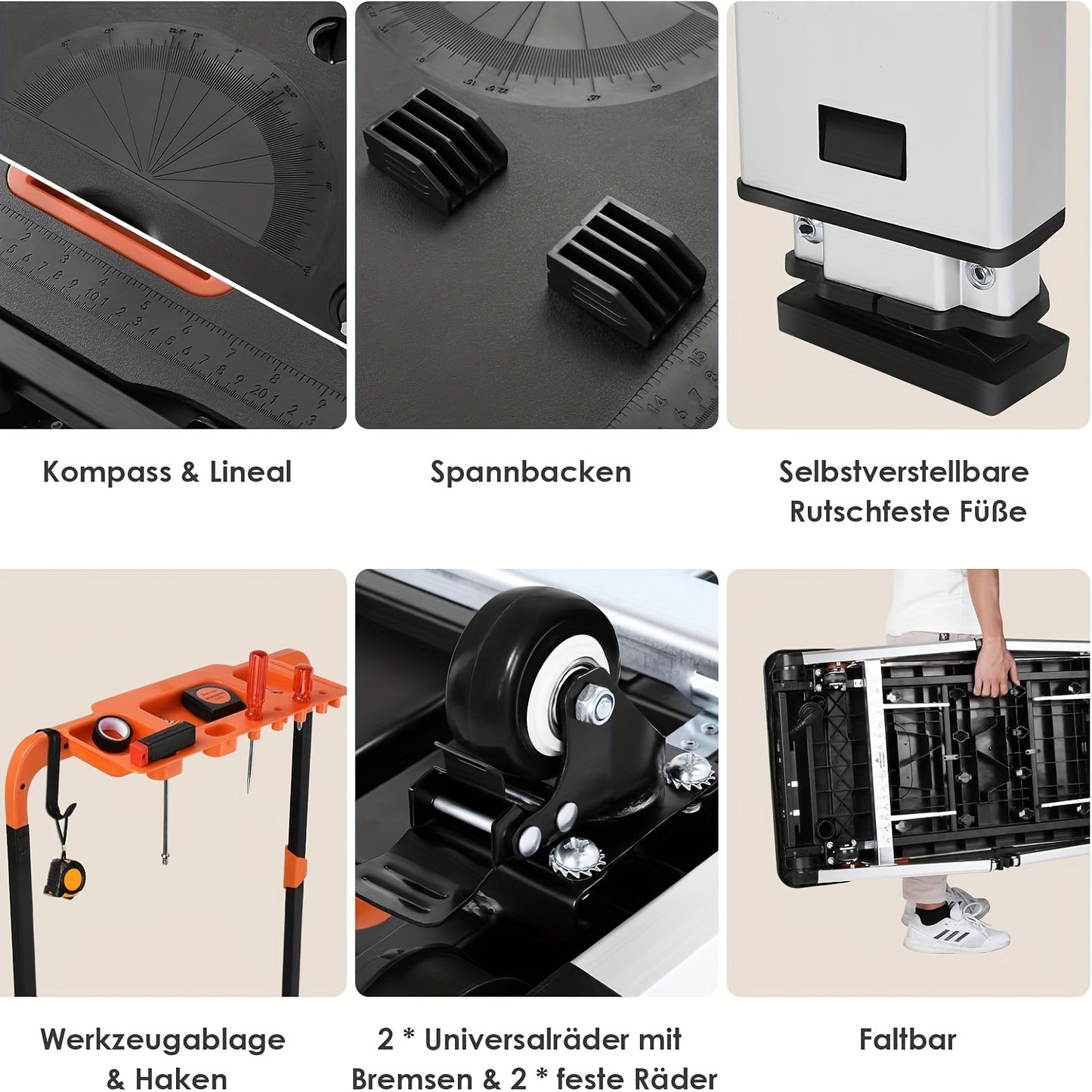 7-in-1 Folding Workbench for Household DIY Workstation, Multifunctional Foldable Work Table with Clamping, Angle Marking, and 150-250kg Load Capacity, Portable Height-Adjustable Workbench with Large Work Surface, ABS/Iron/Alu
