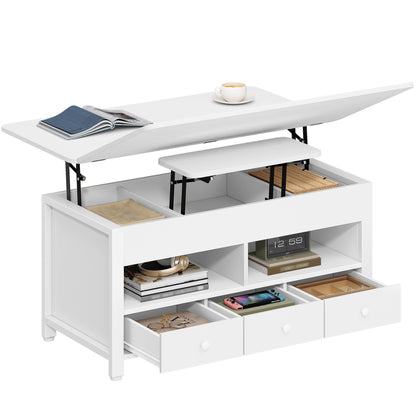 Salontafel – Verstelbare Tafel – Koffietafel – Woonkamertafel – Eettafel – Wit – Pneumatisch Hoogte Verstelbaar – Uitschuifbaar tot 100 × 100 cm