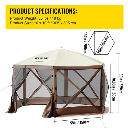Pop-up Camping Gazebo – Camping Tent – Partytent – Luifel – Schaduwdoek – 12x12 Voet – 300D Oxford Waterafstotend – Stevig Stalen Frame