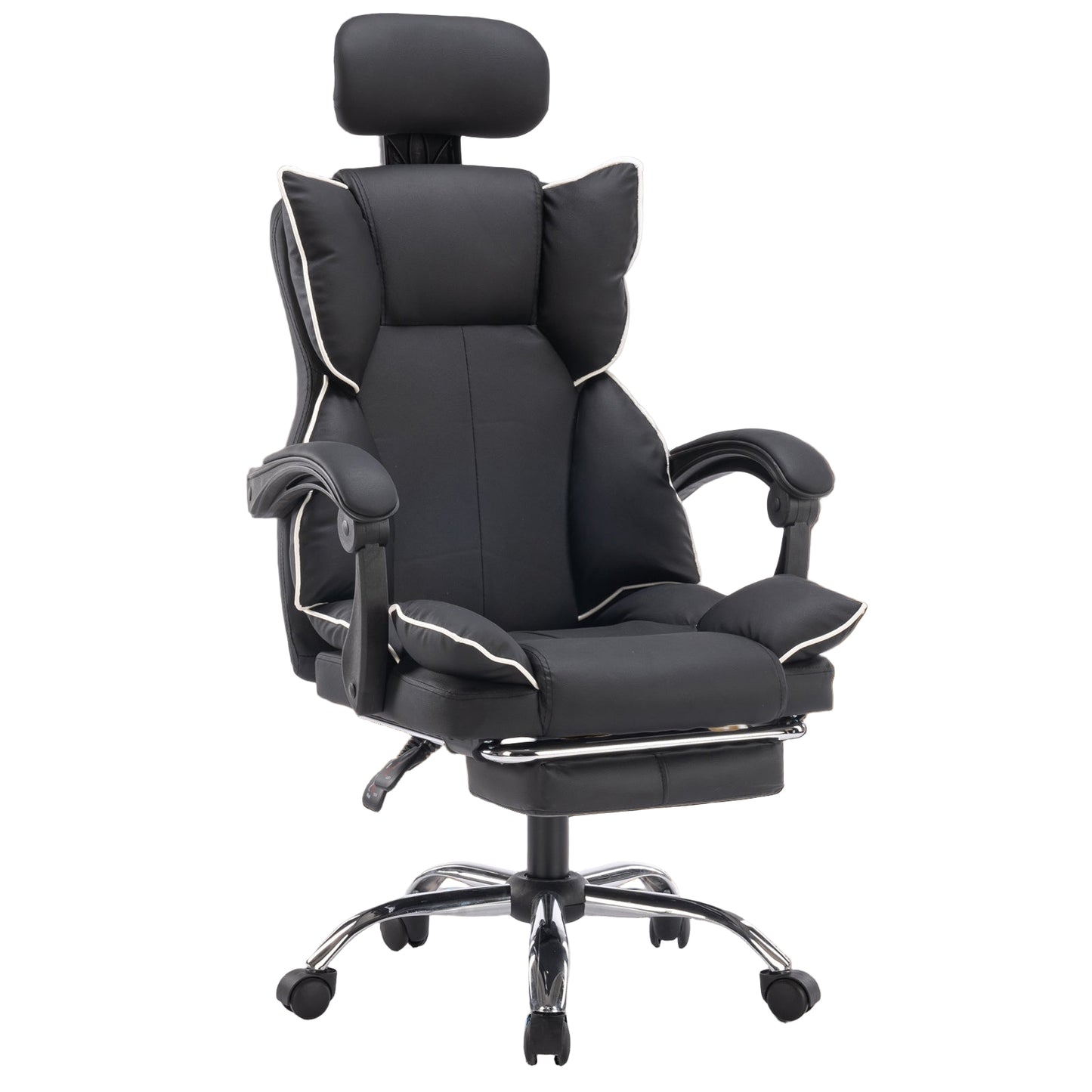 Bureaustoel – Office Chair – Gamestoel – Kantoorstoel – Draaistoel – Ergonomisch Hoog Rugontwerp – Met Uitschuifbare Voetensteun – Robuust Roestvrijstalen Frame – Zwart