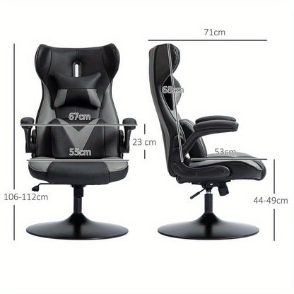Ergonomische Schommelstoel – Draaistoel – Loungefauteuil – Relaxstoel – Bureaustoel – Verstelbare Hoogte – Stevig Metaal & Polstering – Compact Ruimtebesparend Design (Grijs/Zwart)
