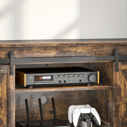 Tv-meubel – Tv-standaard – Tv-kast – Media Console – Tv-dressoir – Industrieel Modern – Houten Massief Hardhout – 6 Vakken Met Schuifdeuren