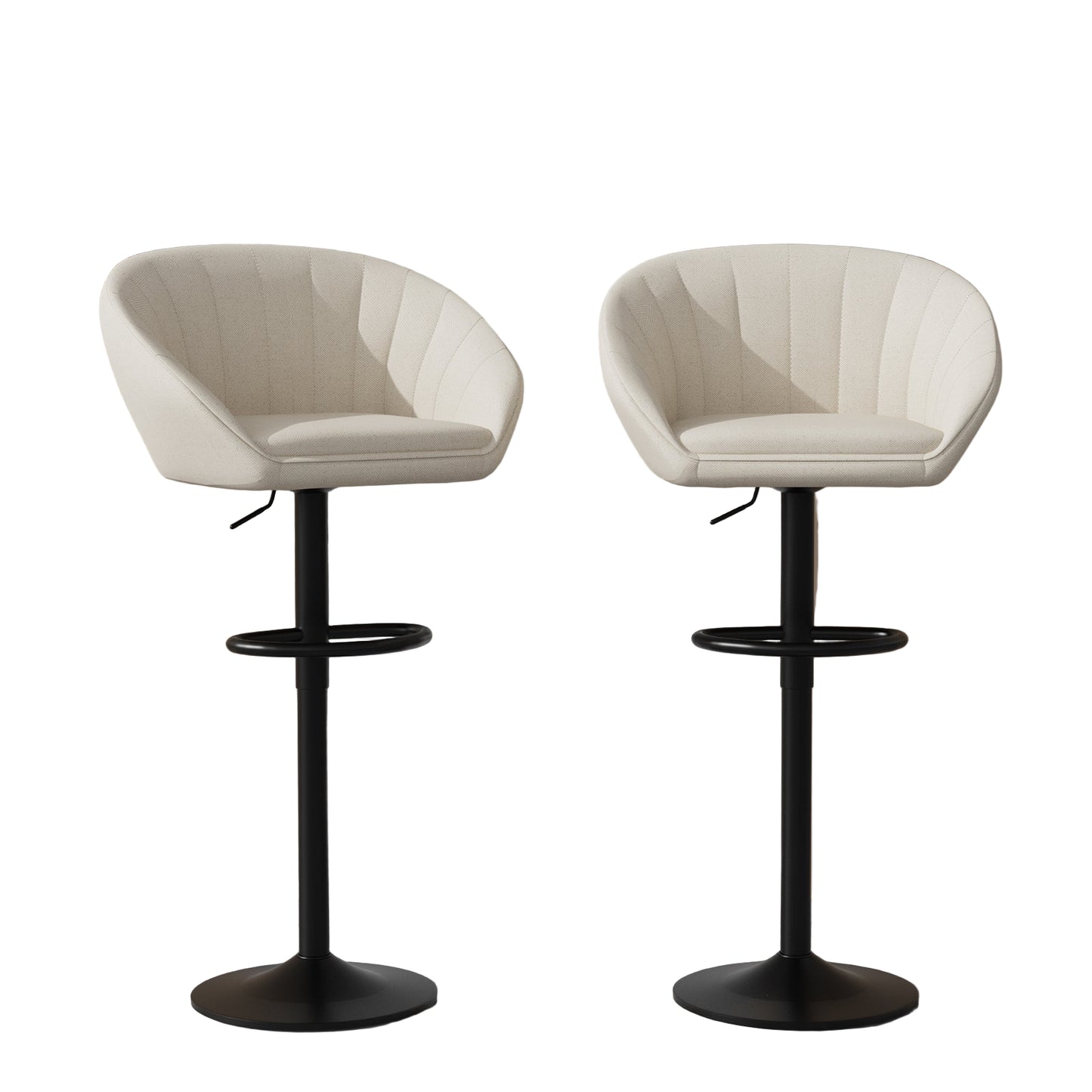 Barkrukken – Barstoelen – Krukken – Hoge Stoelen – Barkruk Set Beige – Verstelbare Zithoogte – 360° Draaibaar – Zwart Metalen Frame – Comfortabele Ovale Zitting
