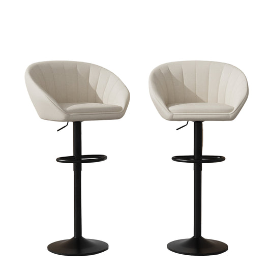 Barkrukken – Barstoelen – Krukken – Hoge Stoelen – Barkruk Set Beige – Verstelbare Zithoogte – 360° Draaibaar – Zwart Metalen Frame – Comfortabele Ovale Zitting
