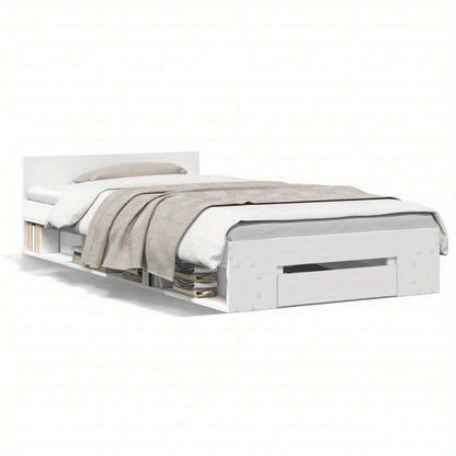 White Bed Frame with Drawer, 100X200 Cm, Made of Multilayer Wood, Removable And Sturdy.