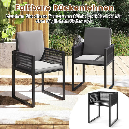 Tuinset – Loungeset – Balkonset – Zitgroep – Bistroset – 5-delig rattan met kussens – Opbergbare voetensteun en inklapbare rugleuning