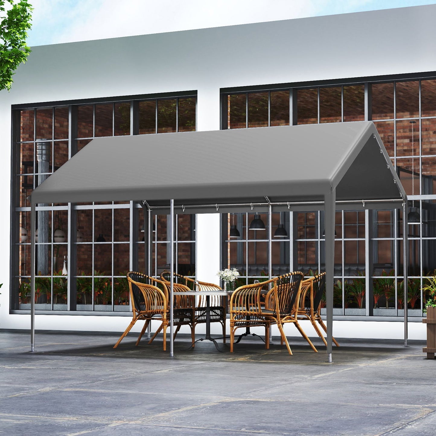Carport Tent Garage – Auto Overkapping – Carport Schuur – Mobiele Garage – Opslag Tent – Afneembare Zijwanden – 3x6 Meter – Stalen Frame Grijs/Wit
