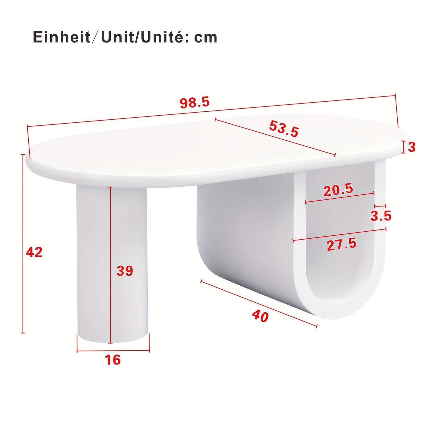Contemporary White Oval Coffee Table Featuring a Minimalist Design, Sturdy U-Shaped Legs, Low-Maintenance Surface, Perfect for The Living Room, Ample Storage Capacity, Measurements: 98.5 X 53.5 X 42 Cm.