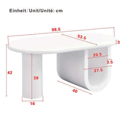 Contemporary White Oval Coffee Table Featuring a Minimalist Design, Sturdy U-Shaped Legs, Low-Maintenance Surface, Perfect for The Living Room, Ample Storage Capacity, Measurements: 98.5 X 53.5 X 42 Cm.