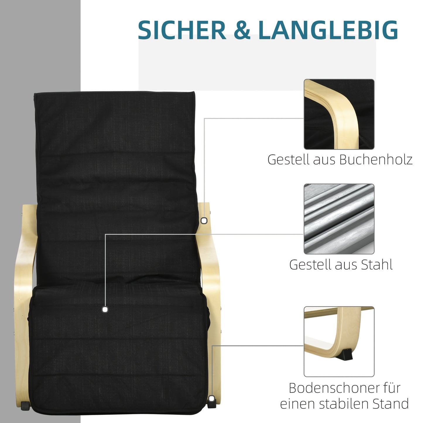 Loungestoel – Fauteuil – Relaxstoel – Zithoekstoel – Schommelstoel – Met Verstelbare Voetensteun – Stevig Metalen Frame – Comfortabele Linnen Bekleding