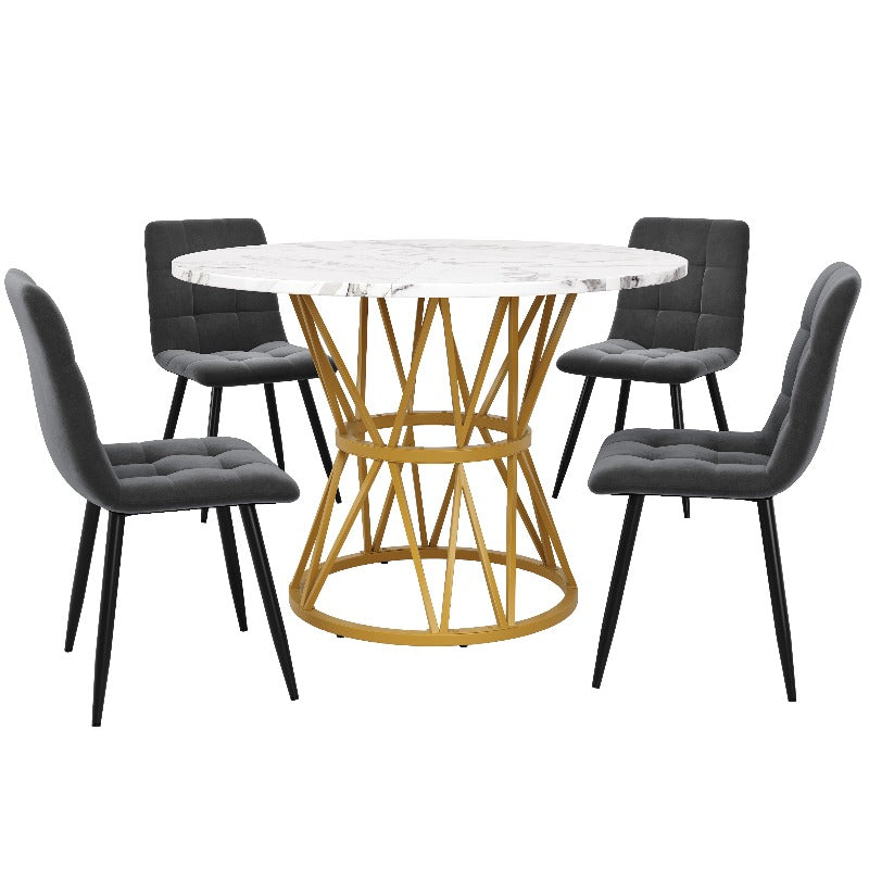 Eettafelset – Eettafel En Stoelen – Eethoek – Keukentafel – Dinerset – Uitschuifbare Tafel 120-160 cm – Donkergrijze Fluwelen Stoelen