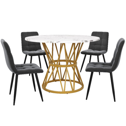 Eettafelset – Eettafel En Stoelen – Eethoek – Keukentafel – Dinerset – Uitschuifbare Tafel 120-160 cm – Donkergrijze Fluwelen Stoelen
