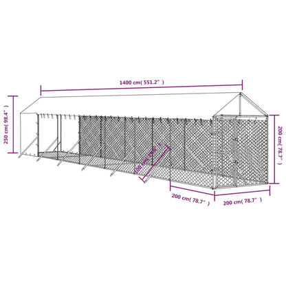 Hondenkennel – Hondenren – Puppyren – Hondenhok – Dierenkennel – Gegalvaniseerd Staal – Water- en UV-Bestendig Dak 2x1,4x2,5m