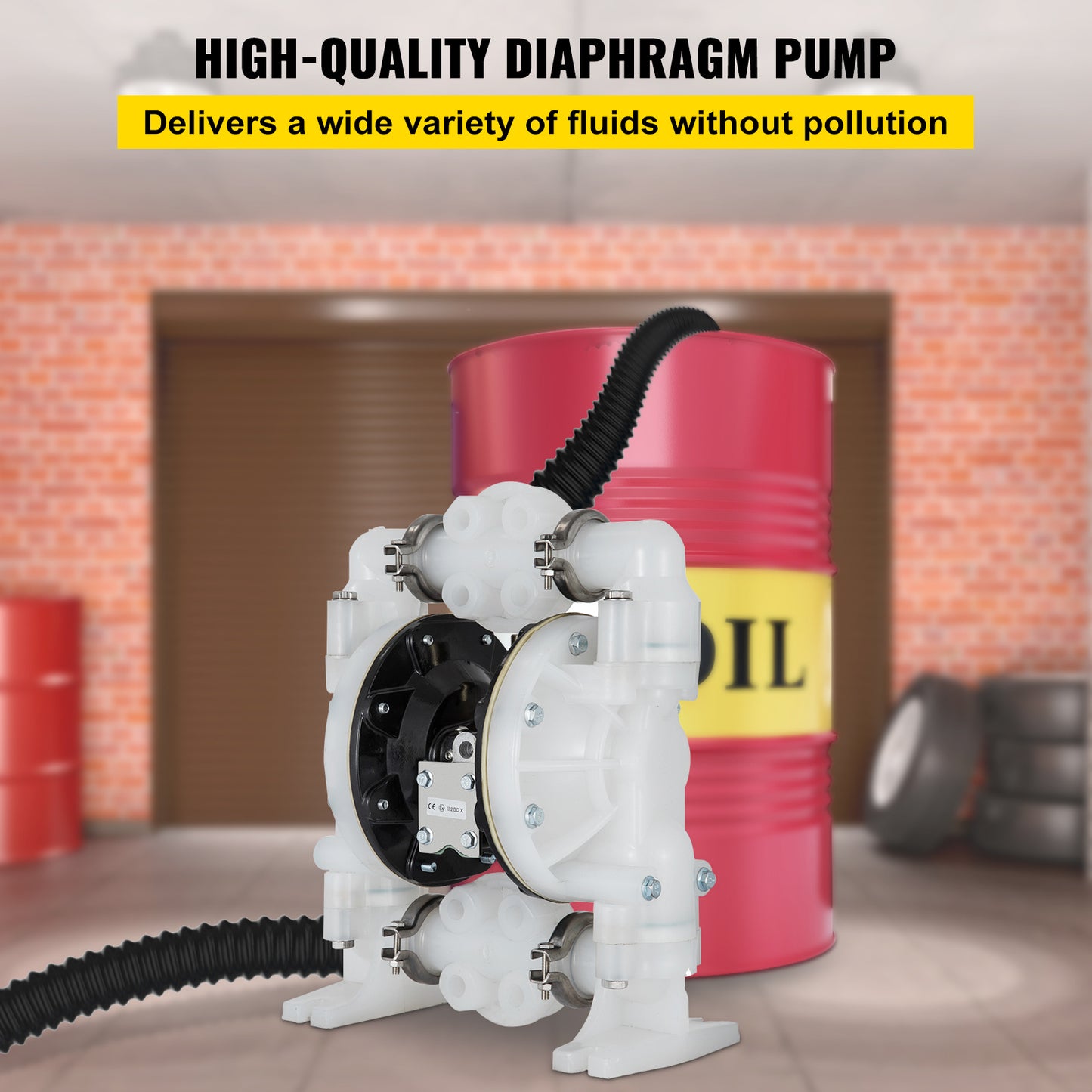 Membraanpomp – Dubbele Dompomp – Luchtbediende Pomp – Chemische Pomp – Industriële Pomp – 1 Inch Inlaat/Uitlaat – PTFE Membraan – Corrosiebestendig Polypropyleen