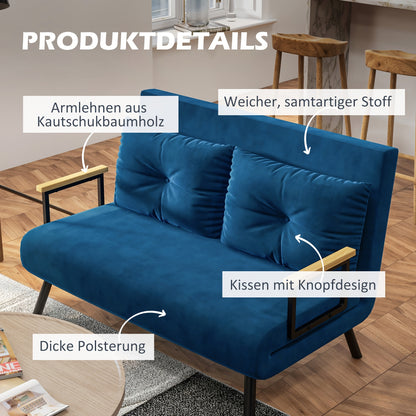 Slaapbank – Bedbank – Slaapstoel – Logeerbed – Bankstel – Verstelbare Rugleuning – Velvet Stof – 102x73x81 cm – Metalen Frame – Multifunctioneel Moderne Design – Blauw