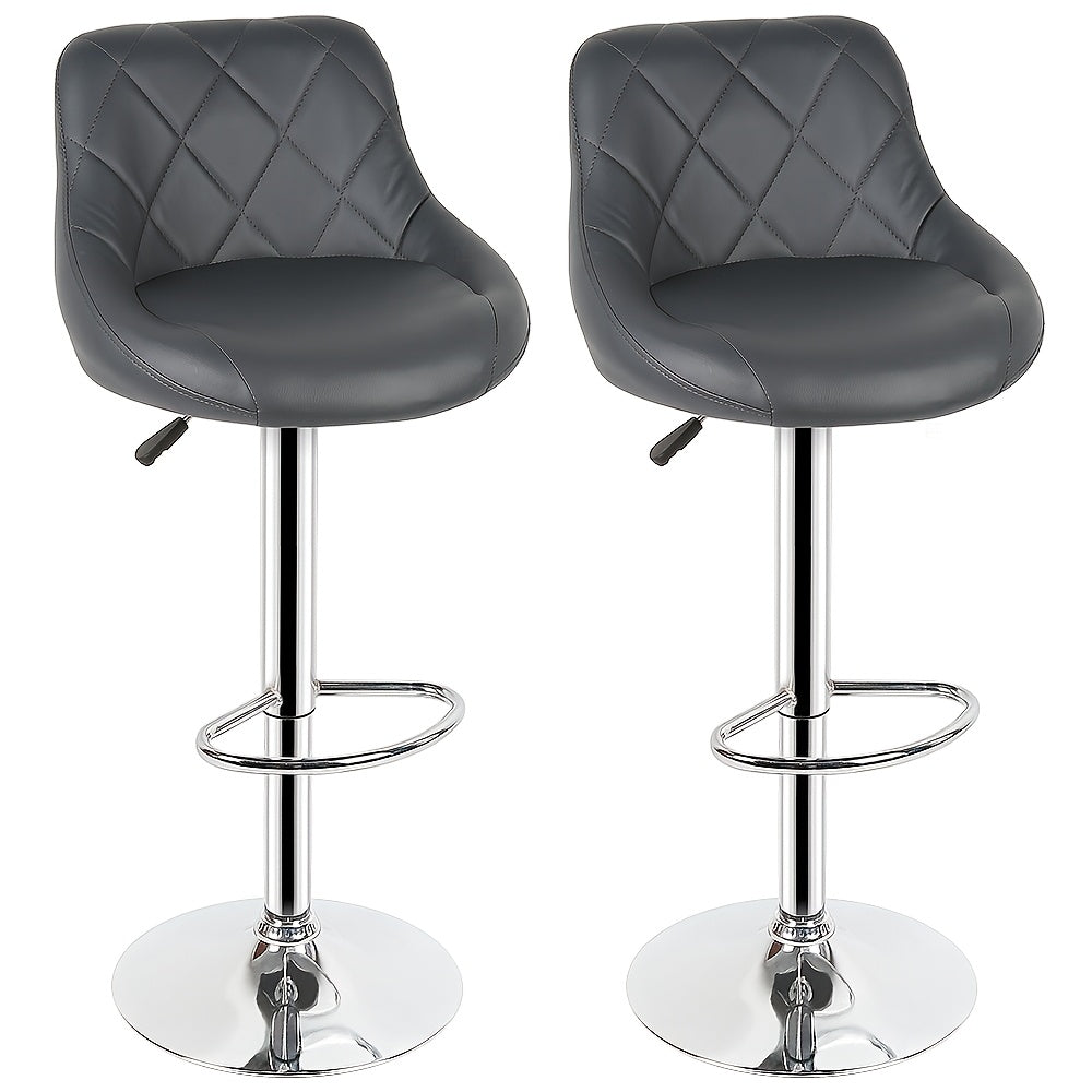 Barstoelen Set 2 – Barkrukken – Keukenstoelen – Lounge Stoelen – Eetkamerstoelen – Verstelbare Hoogte – Met Rugleuning en Voetsteun – Draaibaar – Grijs – 35x38x73 cm