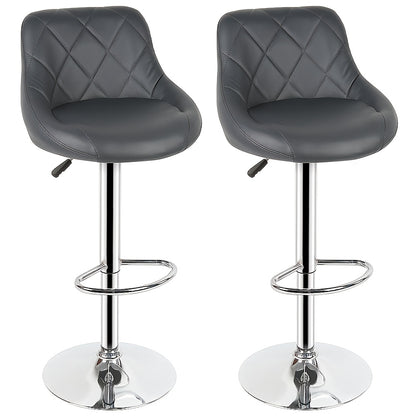 Barstoelen Set 2 – Barkrukken – Keukenstoelen – Lounge Stoelen – Eetkamerstoelen – Verstelbare Hoogte – Met Rugleuning en Voetsteun – Draaibaar – Grijs – 35x38x73 cm