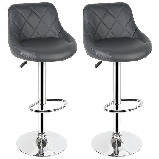 Barstoelen Set 2 – Barkrukken – Keukenstoelen – Lounge Stoelen – Eetkamerstoelen – Verstelbare Hoogte – Met Rugleuning en Voetsteun – Draaibaar – Grijs – 35x38x73 cm