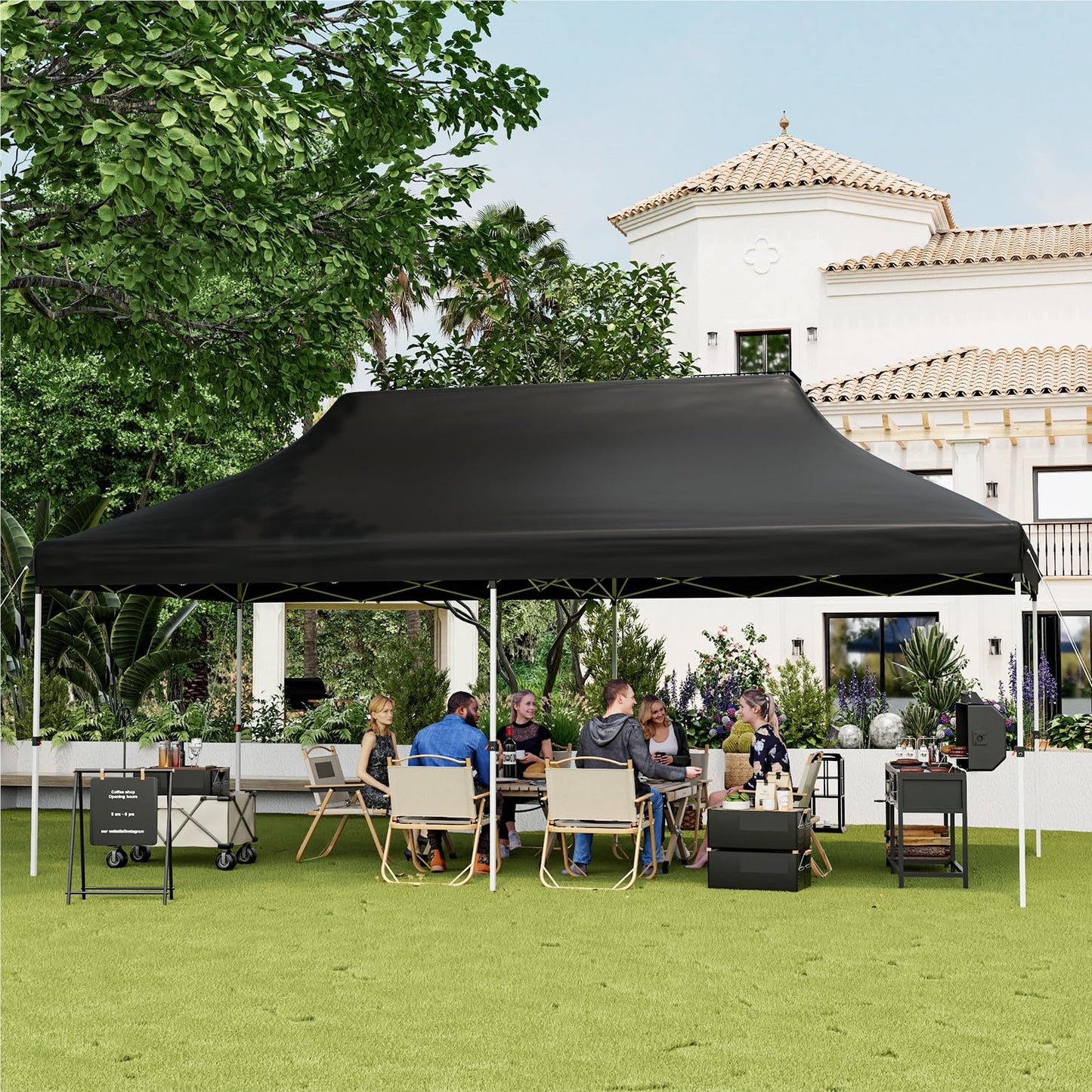 Vouwpaviljoen – Partytent – Tuinkamer – Evenemententent – Tentenhal – 3x6m – Waterbestendig en UV Bescherming 50+ – Hoogte Verstelbaar – Zwart